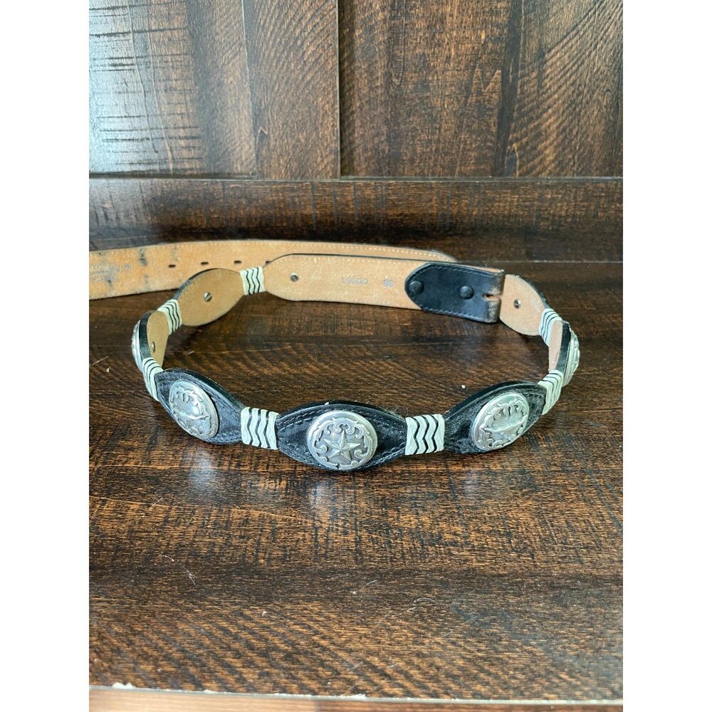 Nocona Belt Co Black Leather Western Concho Belt Size 36 Cowboy No Buckle